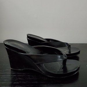 Style & Co. Black Faux Leather Wedge Sandal - Size 7